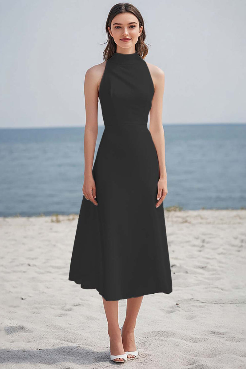 Load image into Gallery viewer, Dusty Rose High Neck Ruched Maxi Rehearsal Dinner Dress