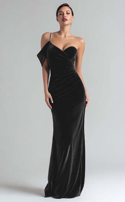 Load image into Gallery viewer, Dark Green Mermaid Velvet Ruched Long Holiday Party Dress