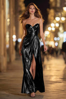 Load image into Gallery viewer, Sparkly Gold Metallic Sweetheart Long Formal Dress with Slit