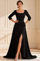 Load image into Gallery viewer, Dark Green A Line Round Neck Long Mother of the Bride Dress with Slit
