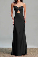 Load image into Gallery viewer, Pink Satin Sheath Sweetheart Cut Out Maxi Formal Dress