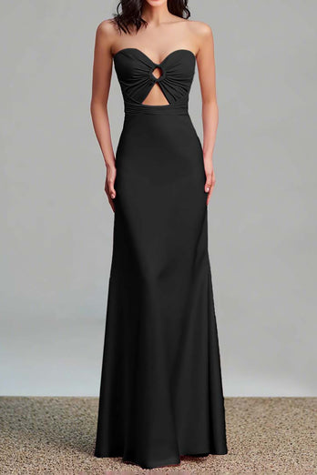 Pink Satin Sheath Sweetheart Cut Out Maxi Formal Dress