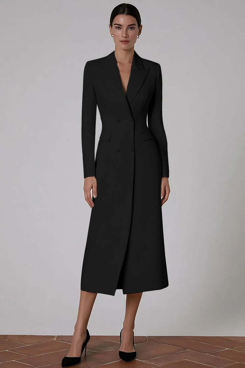 Load image into Gallery viewer, Ivory Peak Lapel Double Breasted Midi Blazer Dress