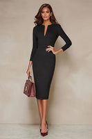 Load image into Gallery viewer, Pencil Ivory V Neck Midi Work Dress with Slit
