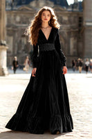 Load image into Gallery viewer, Brown A Line Maxi Velvet Holiday Party Dress with Sleeves