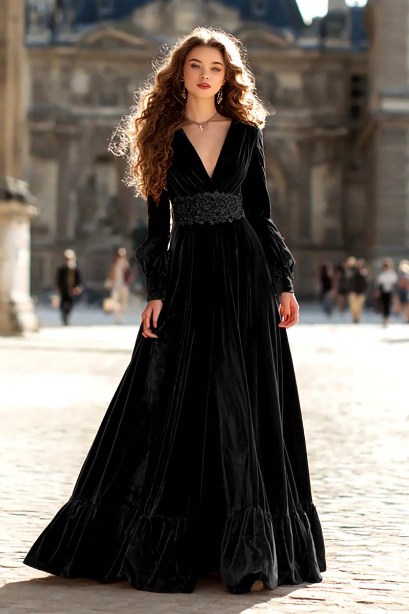 Load image into Gallery viewer, Brown A Line Maxi Velvet Holiday Party Dress with Sleeves