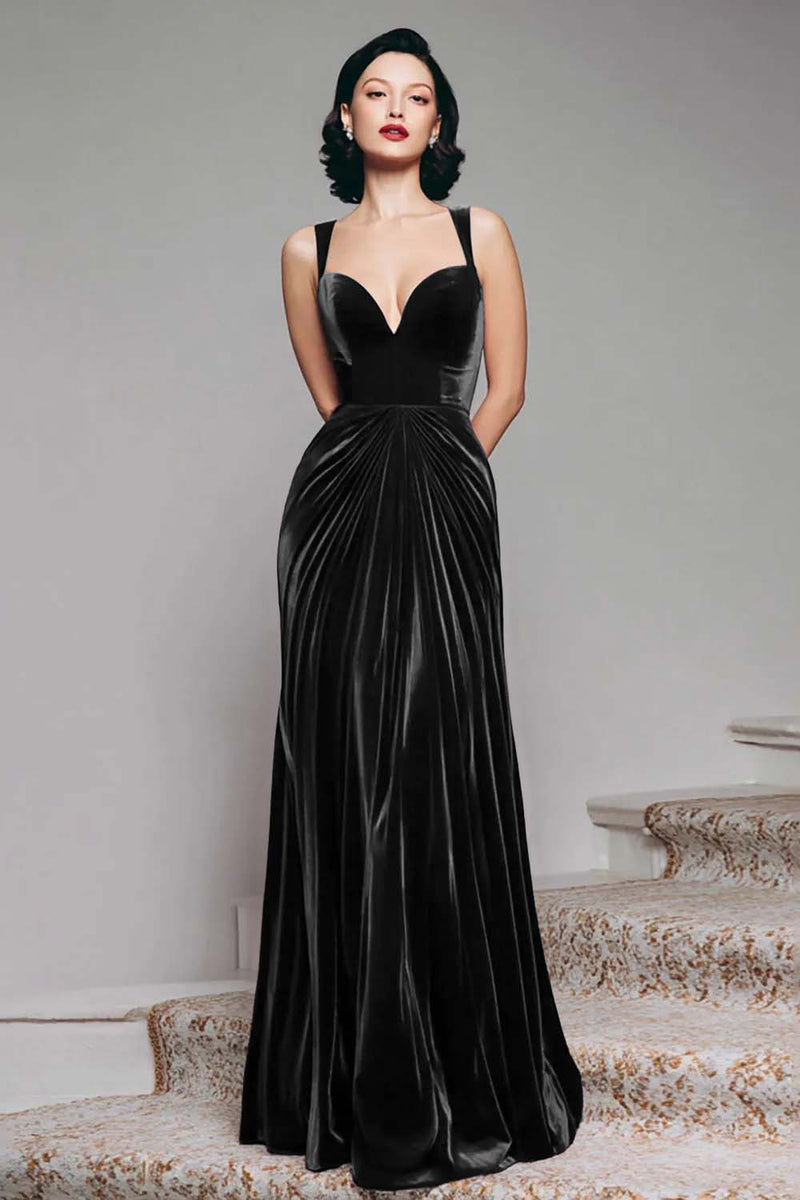 Load image into Gallery viewer, Burgundy Mermaid Velvet Thick Straps Ruched Long Holiday Party Dress