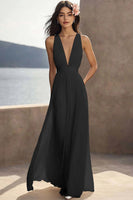 Load image into Gallery viewer, Chiffon Ivory Deep V-Neck Ruched Beach Maxi Engagement Dress