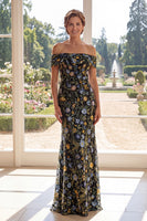 Load image into Gallery viewer, Green Mermaid Long Off the Shoulder Floral Mother of the Bride Dress