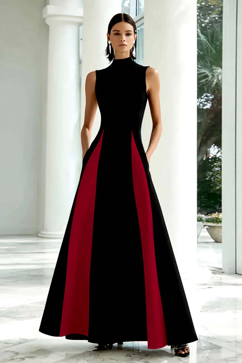 Load image into Gallery viewer, Black and White A Line High Neck Maxi Formal Dress