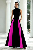 Load image into Gallery viewer, Black and White A Line High Neck Maxi Formal Dress