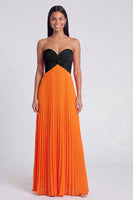 Load image into Gallery viewer, Pink and Orange Empire Waist Color Block Patchwork Long Formal Dress