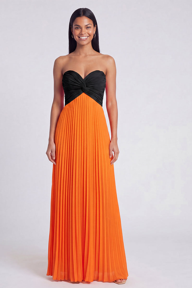 Load image into Gallery viewer, Pink and Orange Empire Waist Color Block Patchwork Long Formal Dress