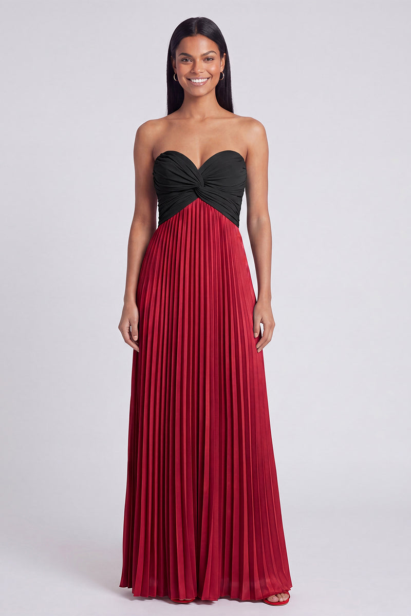 Load image into Gallery viewer, Pink and Orange Empire Waist Color Block Patchwork Long Formal Dress