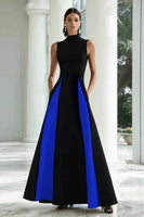 Load image into Gallery viewer, Black and White A Line High Neck Maxi Formal Dress