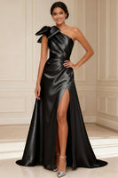 Load image into Gallery viewer, One Shoulder Silver A Line Long Mother of the Bride Dress with Bow