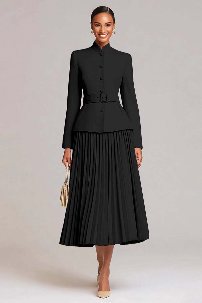 Load image into Gallery viewer, 2 Piece Light Pink High Neck Pleated Business Suits with Belt