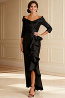 Load image into Gallery viewer, Chocolate Off the Shoulder High Low Ruffled Mother of the Bride Dress with Sleeves