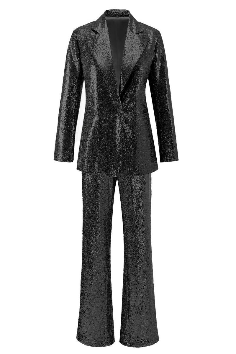 Load image into Gallery viewer, 2 Piece Sparkly Silver Notched Lapel Sequin Women Prom Suits