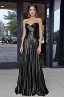 Load image into Gallery viewer, Metallic A Line Gold Plus Size Strapless Maxi Prom Dress