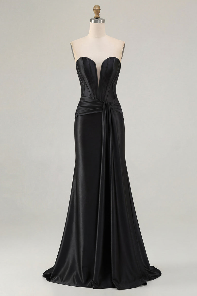 Load image into Gallery viewer, Dark Green Strapless Mermaid Long Corset Prom Dress