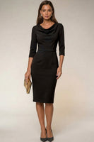 Load image into Gallery viewer, Navy Cowl Neck Pencil Midi Work Dress