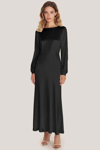 Ivory Scoop Tea-Length Formal Dress with Long Sleeves