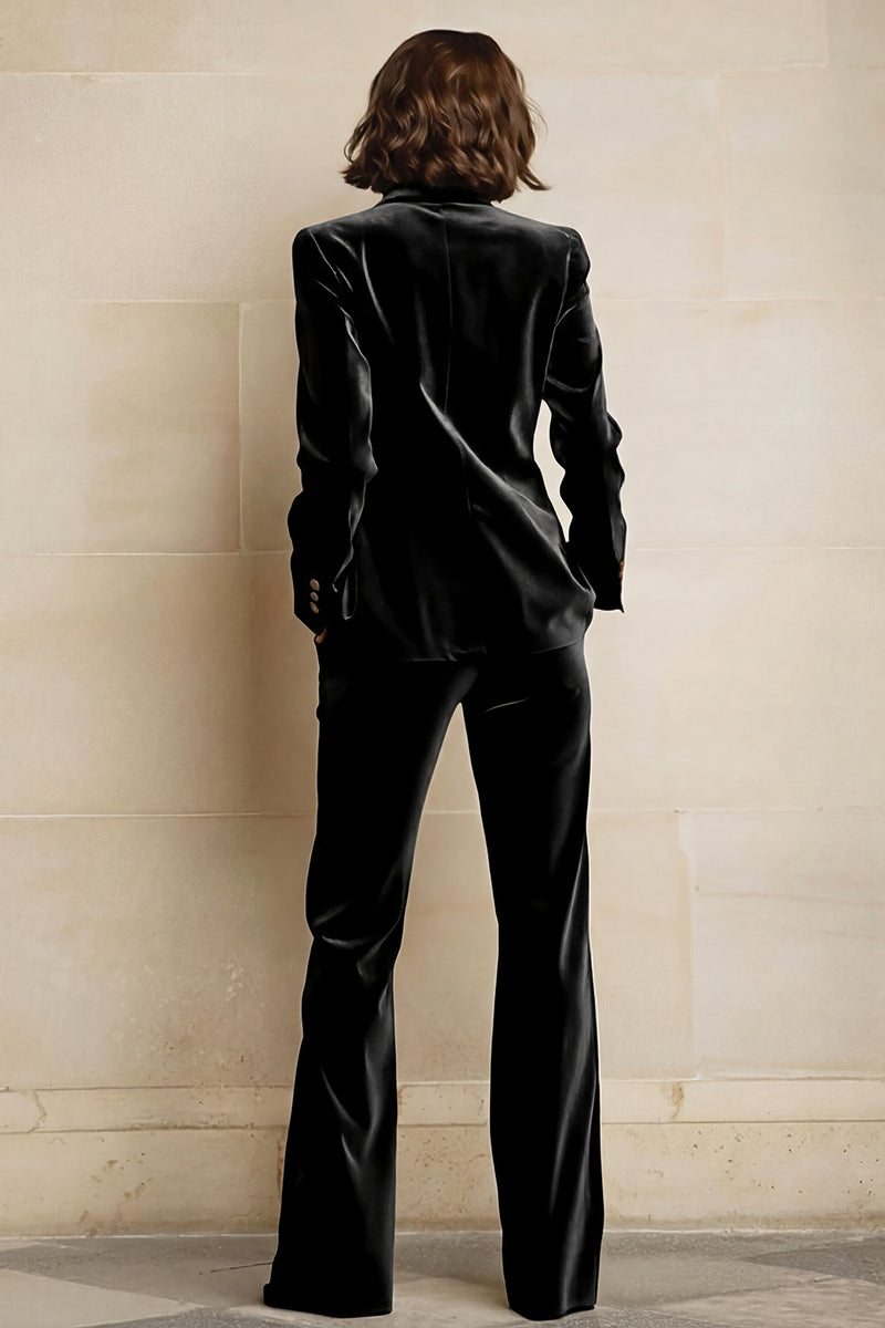 Load image into Gallery viewer, 2 Piece Plum Velvet Peak Lapel Prom Suits with Pockets