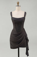 Load image into Gallery viewer, Ivory Thick Straps Corset Ruched Short Graduation Dress with Ruffles
