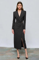 Load image into Gallery viewer, Red Peak Lapel One Button Ruched Midi Blazer Dress with Slit