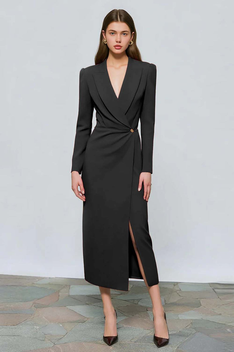 Load image into Gallery viewer, Red Peak Lapel One Button Ruched Midi Blazer Dress with Slit