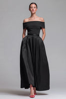 Load image into Gallery viewer, Fuchsia and Red Long Off the Shoulder A Line Patchwork Formal Dress