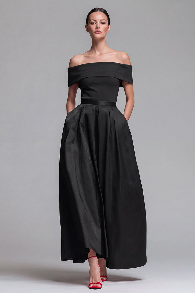Load image into Gallery viewer, Fuchsia and Red Long Off the Shoulder A Line Patchwork Formal Dress