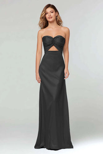 Black Sweetheart Satin Sheath Long Formal Dress
