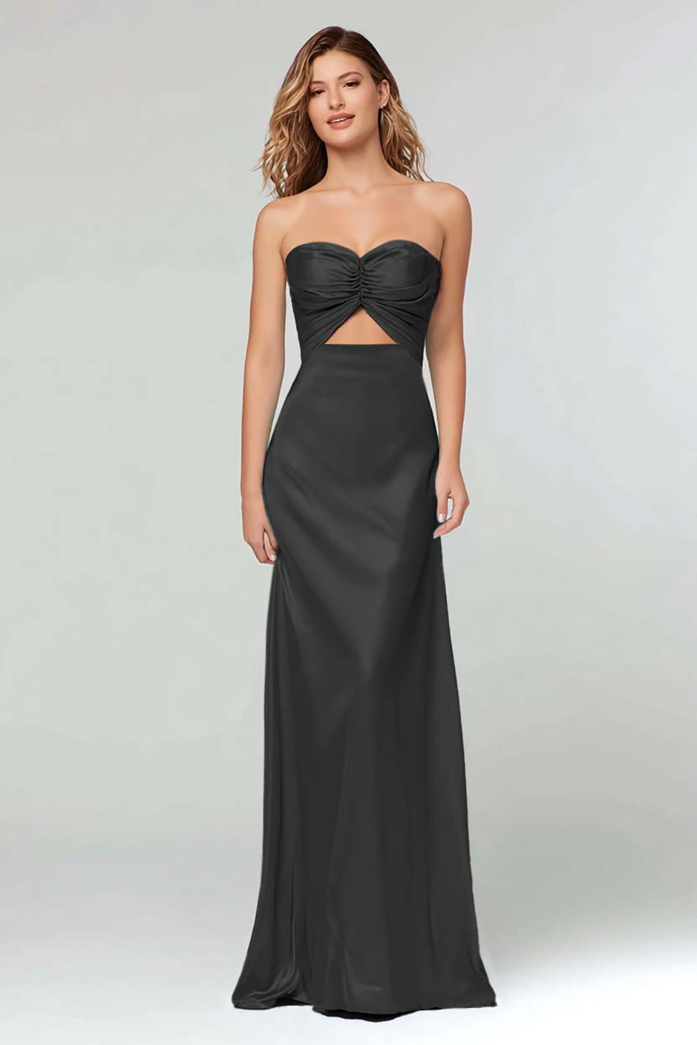Black Sweetheart Satin Sheath Long Formal Dress