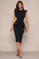 Load image into Gallery viewer, Round Neck Navy Pencil Midi Work Dress with Slit