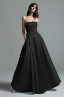 Load image into Gallery viewer, Sky Blue Satin Ruched Strapless A Line Long Formal Dress