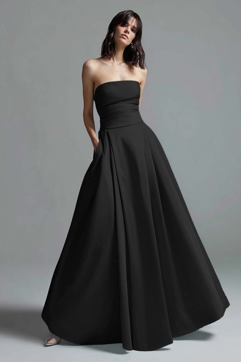 Load image into Gallery viewer, Sky Blue Satin Ruched Strapless A Line Long Formal Dress