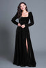 Load image into Gallery viewer, Burgundy Velvet A-Line Long Sleeves Holiday Party Dress with Slit