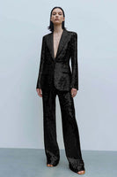 Load image into Gallery viewer, Sparkly Gold Sequins 2 Piece Women Prom Suits with Pockets