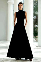 Load image into Gallery viewer, Black and White A Line High Neck Maxi Formal Dress