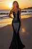 Load image into Gallery viewer, Sparkly Burgundy Sequin Strapless Mermaid Long Formal Dress