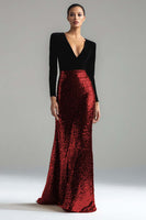 Load image into Gallery viewer, Sparkly Gold and Black V-Neck Velvet Maxi Holiday Party Dress with Sleeves