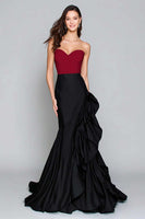 Load image into Gallery viewer, Black and White Mermaid Satin Ruffled Long Formal Dress