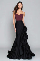 Load image into Gallery viewer, Black and White Mermaid Satin Ruffled Long Formal Dress