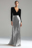 Load image into Gallery viewer, Sparkly Gold and Black V-Neck Velvet Maxi Holiday Party Dress with Sleeves