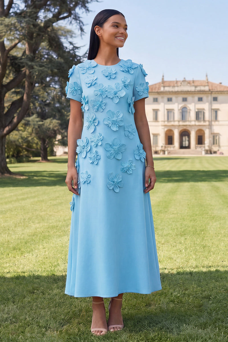 Load image into Gallery viewer, Dark Green A Line Floral Round Neck Maxi Formal Dress with Sleeves