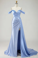 Load image into Gallery viewer, Sparkly Golden Long Mermaid Prom Dress with Side Cape
