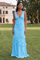 Load image into Gallery viewer, Sheath Hot Pink Floral V-Neck Long Formal Dress