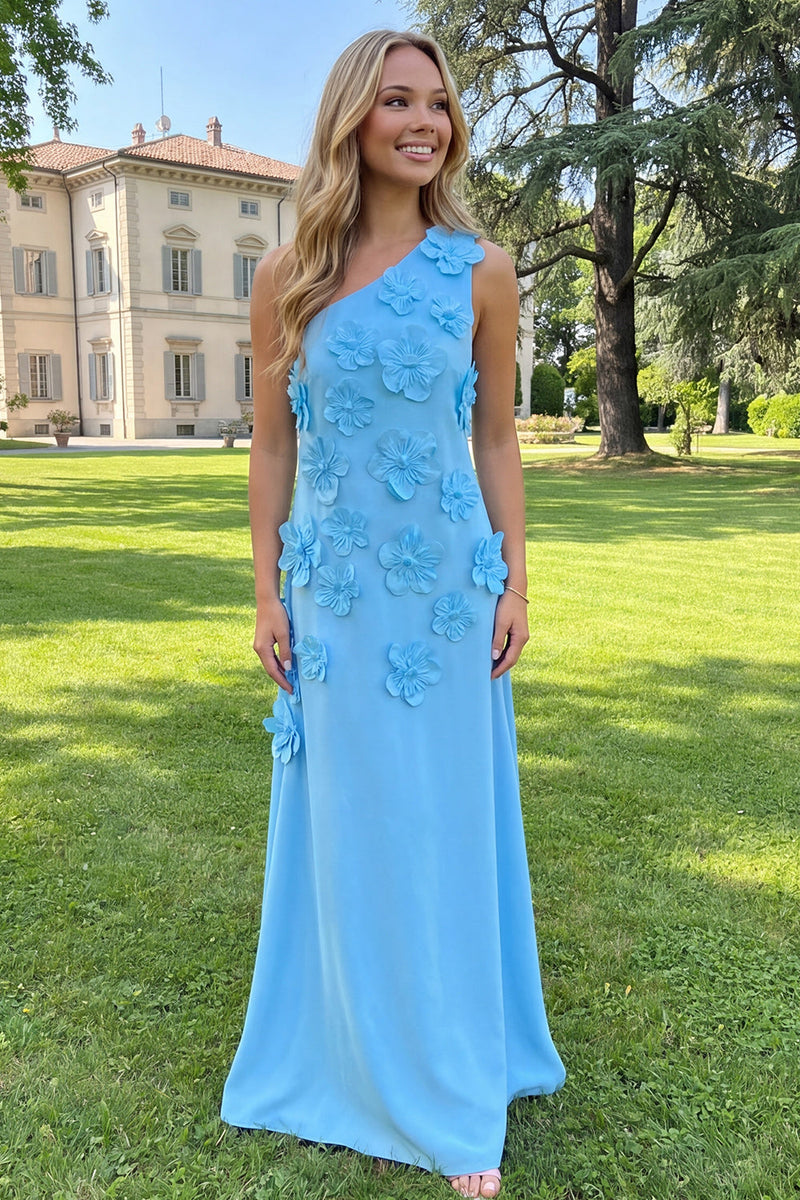 Load image into Gallery viewer, Yellow Sheath Floral One Shoulder Maxi Formal Dress